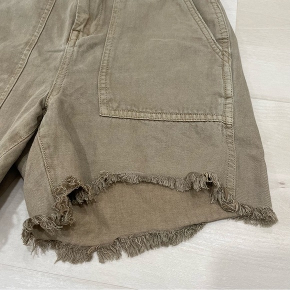 Aerie Women's XXS Adventure Shorts High Rise Linen Blend Raw Hem Boho Tan Khaki - Picture 3 of 14